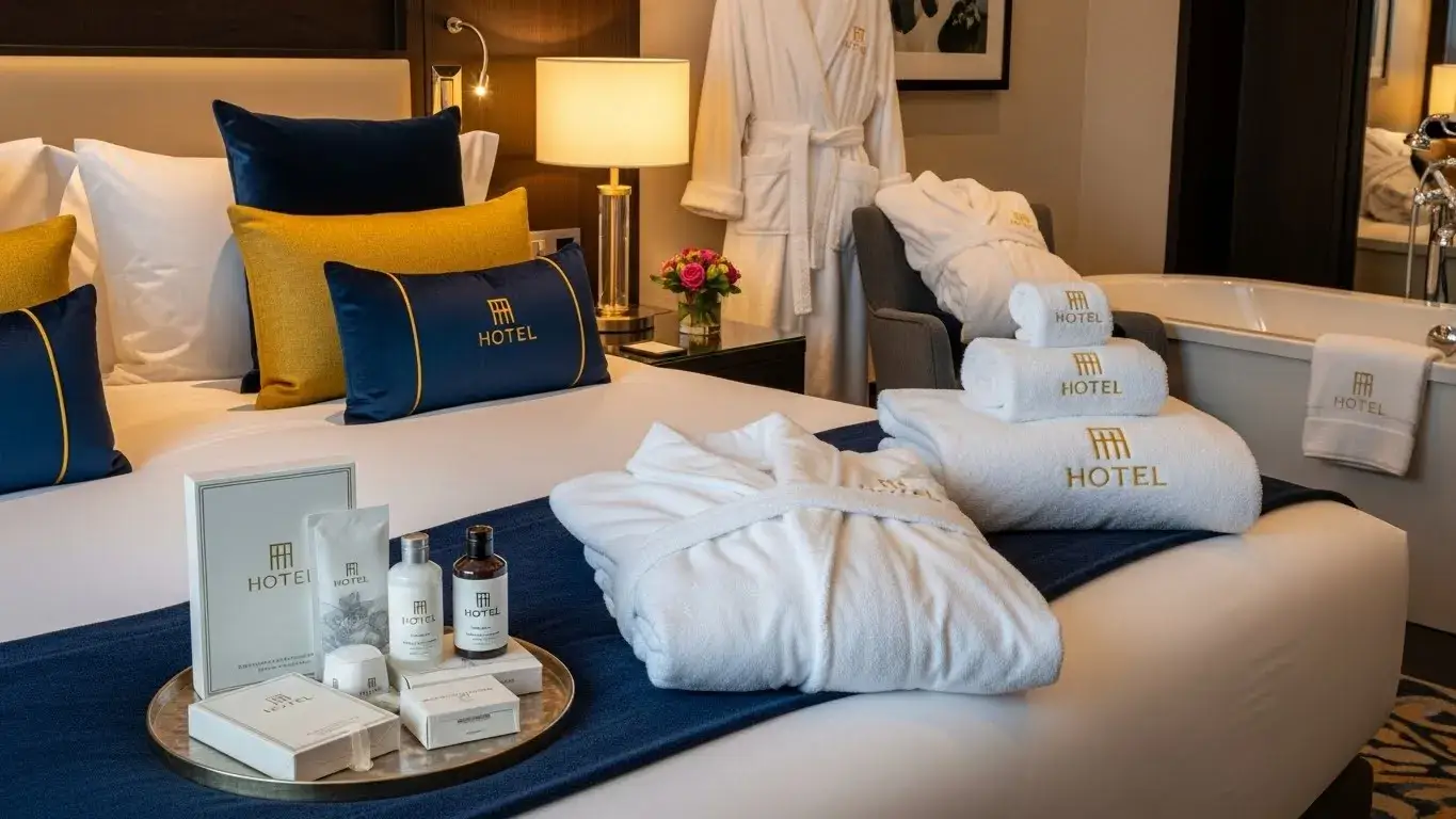 Custom branded hotel amenities and linens