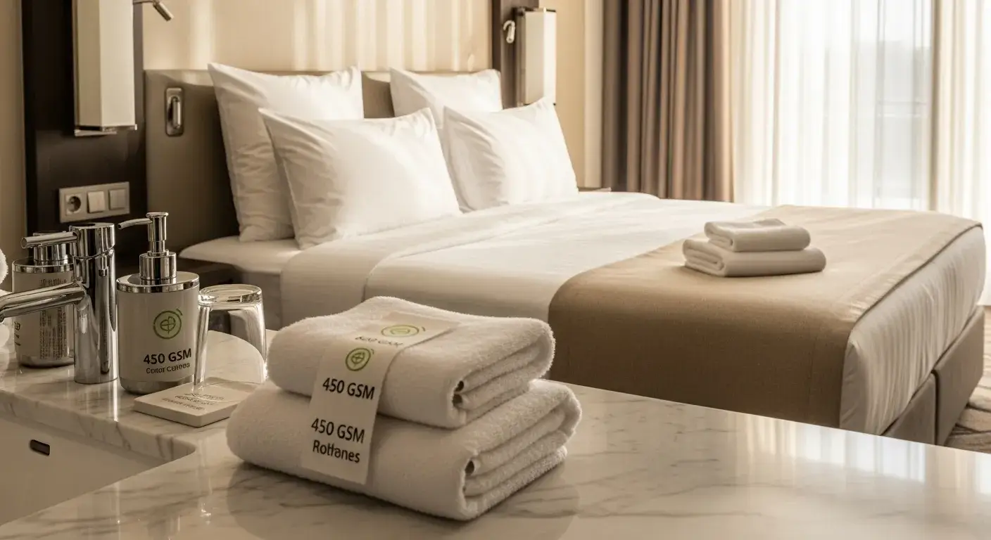 Luxury hotel bedding and bathroom essentials