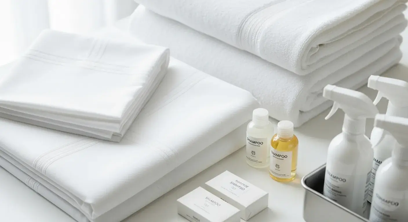 Essential hotel supplies neatly stacked
