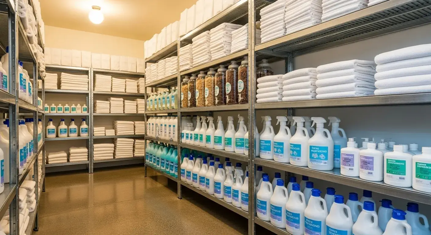 Hotel supplies neatly arranged for budget management