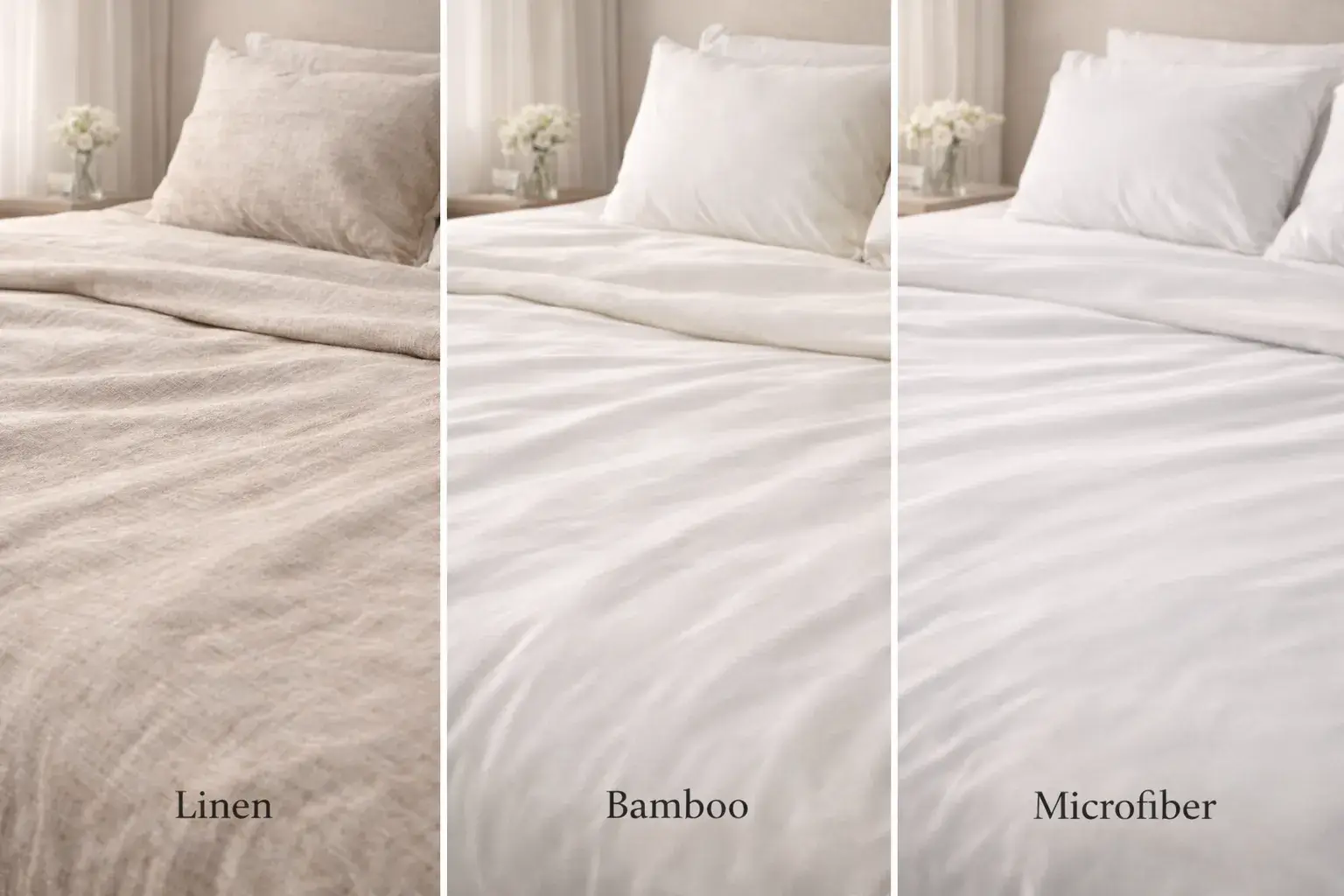 Linen, bamboo, and microfiber hotel bedding