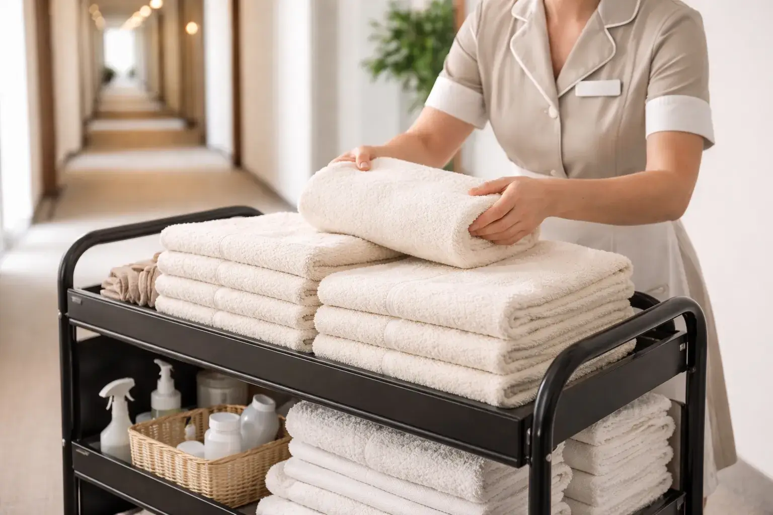 Housekeeping using bamboo towels in luxury hotel