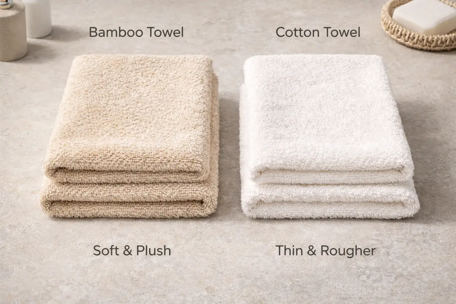 Bamboo and cotton towels comparison in hotel setting