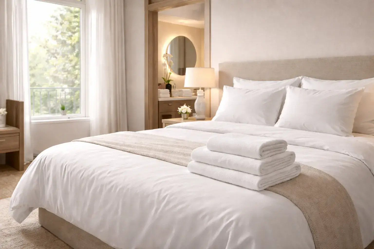 Luxury hotel bed with premium linens