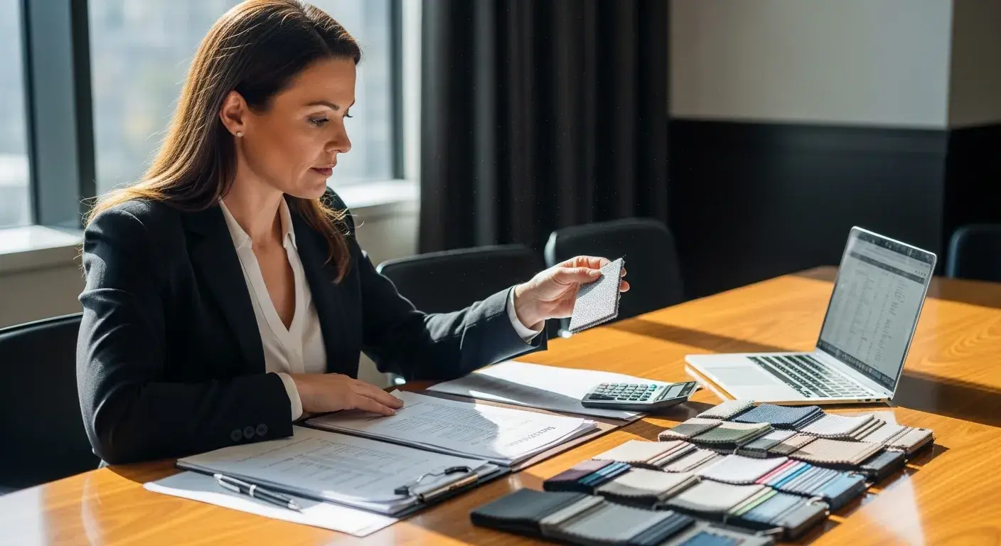 Hotel procurement manager comparing supplier quotes and samples