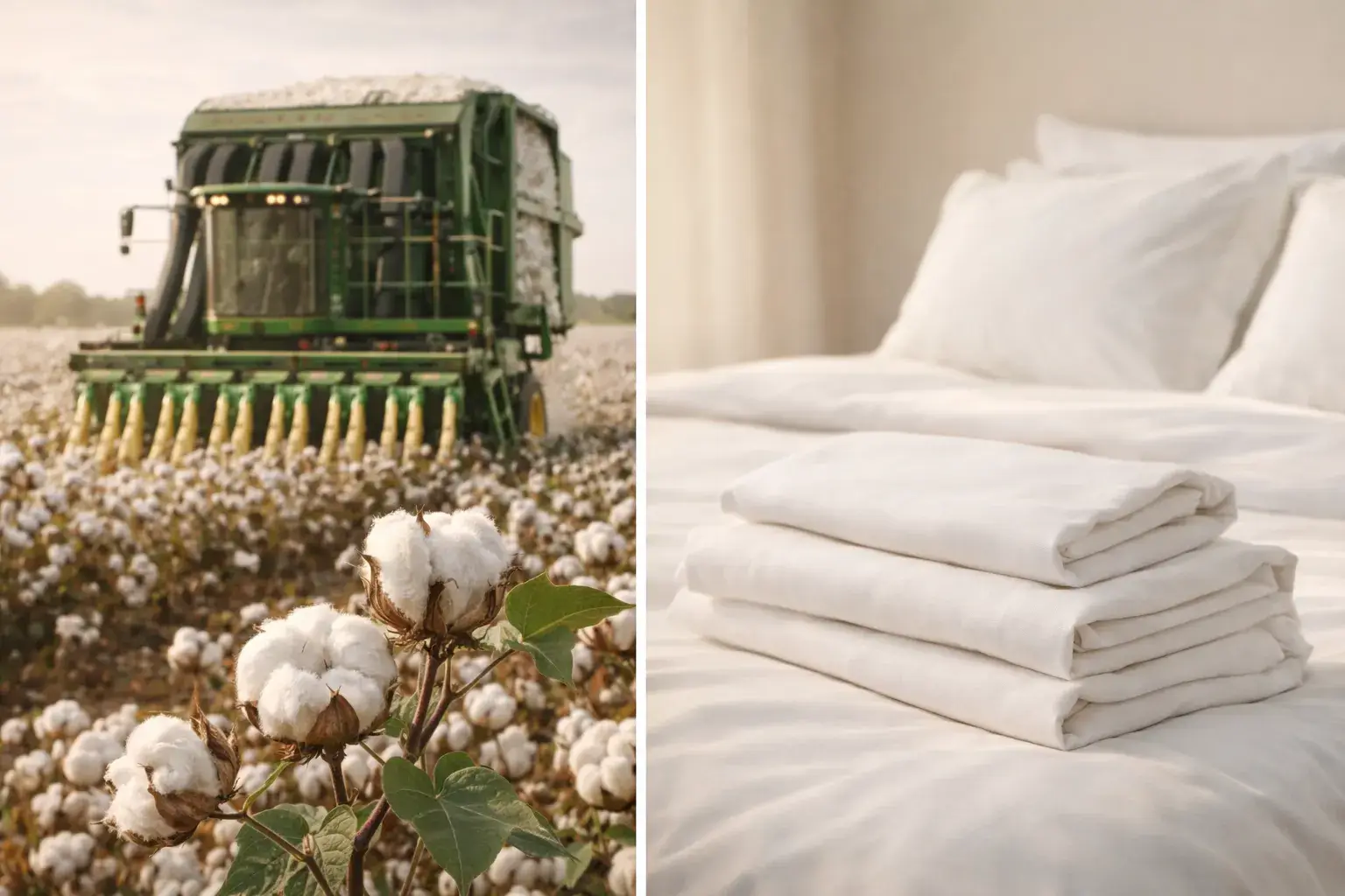 Cotton harvested and processed into linens
