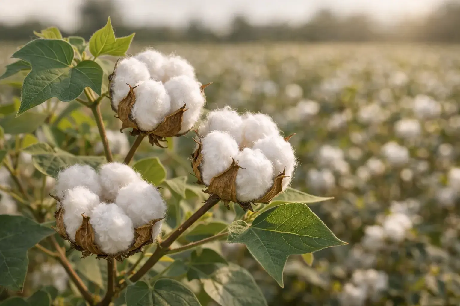 Cotton bolls growing on plant
