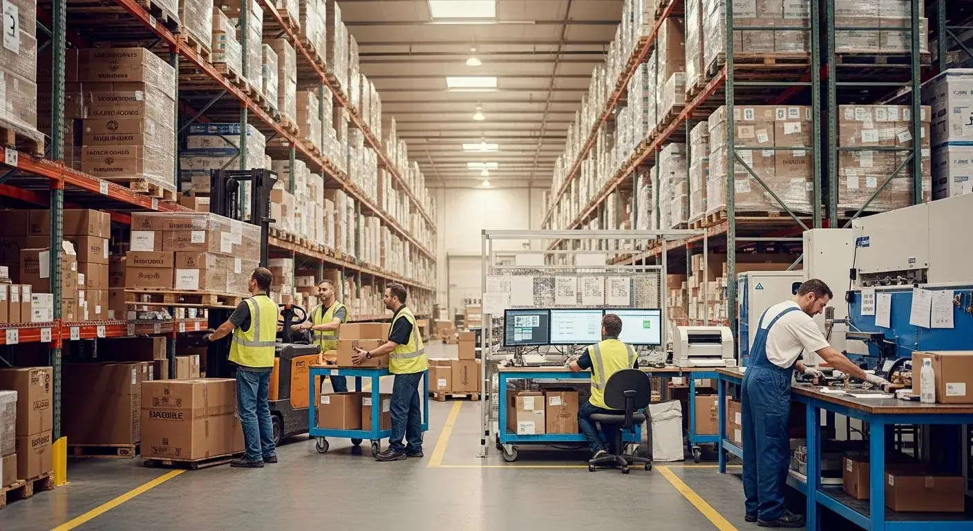 Hotel supply warehouse with logistics and repair service area