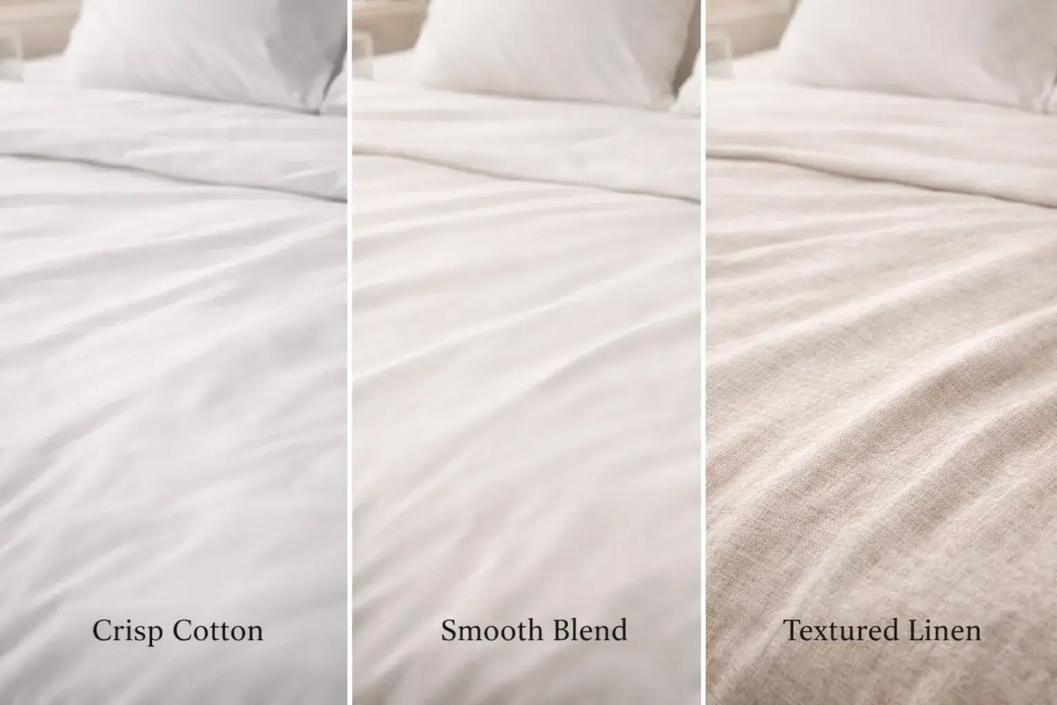 Hotel linens showing different fabric textures