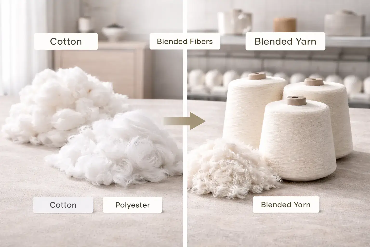 Poly-cotton fiber blending and yarn spinning