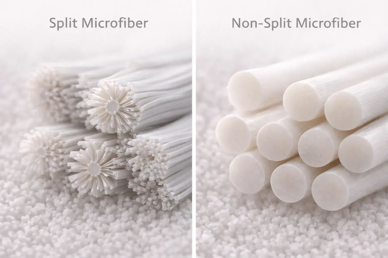 Split microfiber fibers Split versus non split microfiber fibers