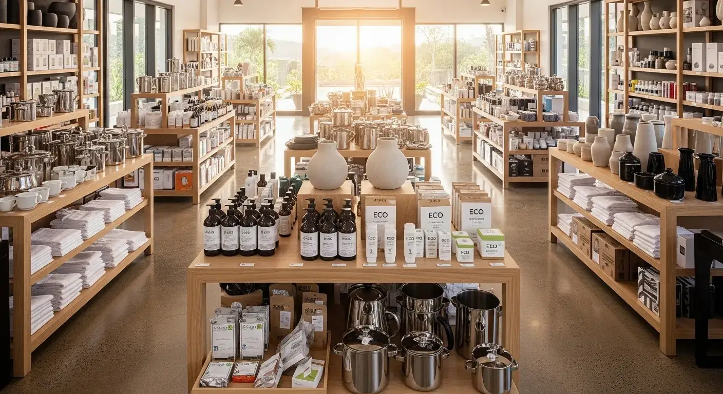 Sri Lankan hotel suppliers showcase with linens, amenities, and kitchen equipment