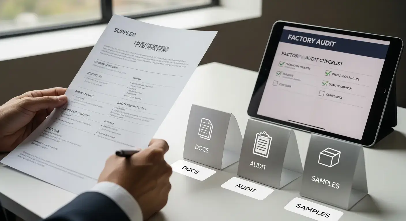Supplier verification process Three-stage supplier verification: documents, audit, samples