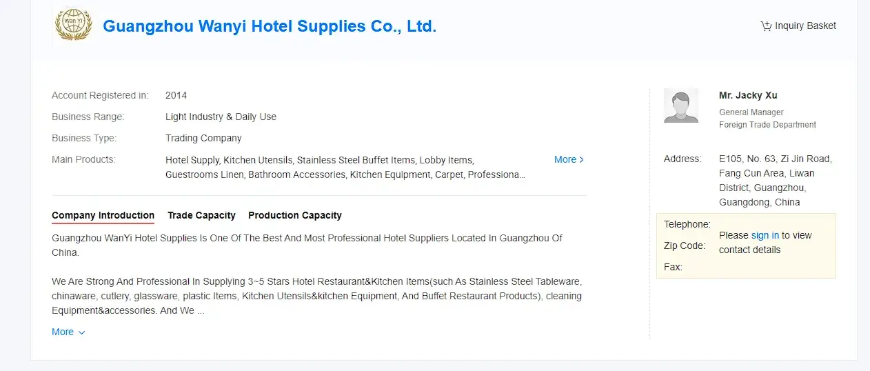 Guangzhou WanYi Hotel Supplies Co., Ltd. Guangzhou WanYi Hotel Supplies Co., Ltd.