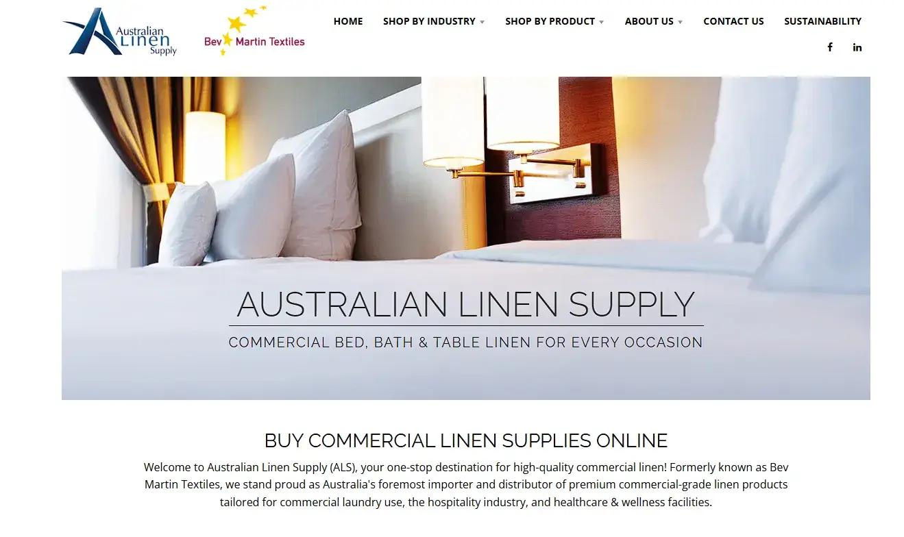 Australian Linen Supply — one of Australia's longest-running commercial linen suppliers with ISO 9001 certification and a GRS recycled product range.