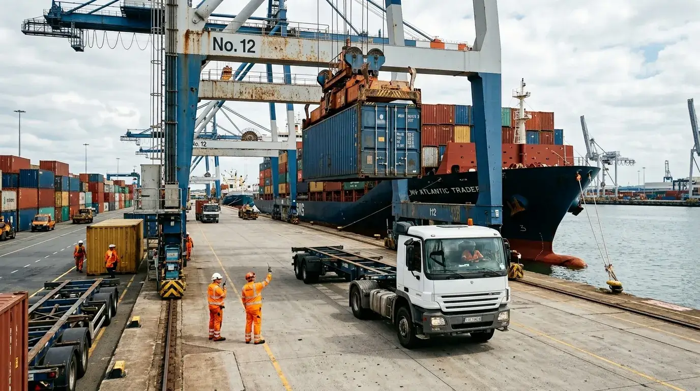 Container terminal loading cargo for export