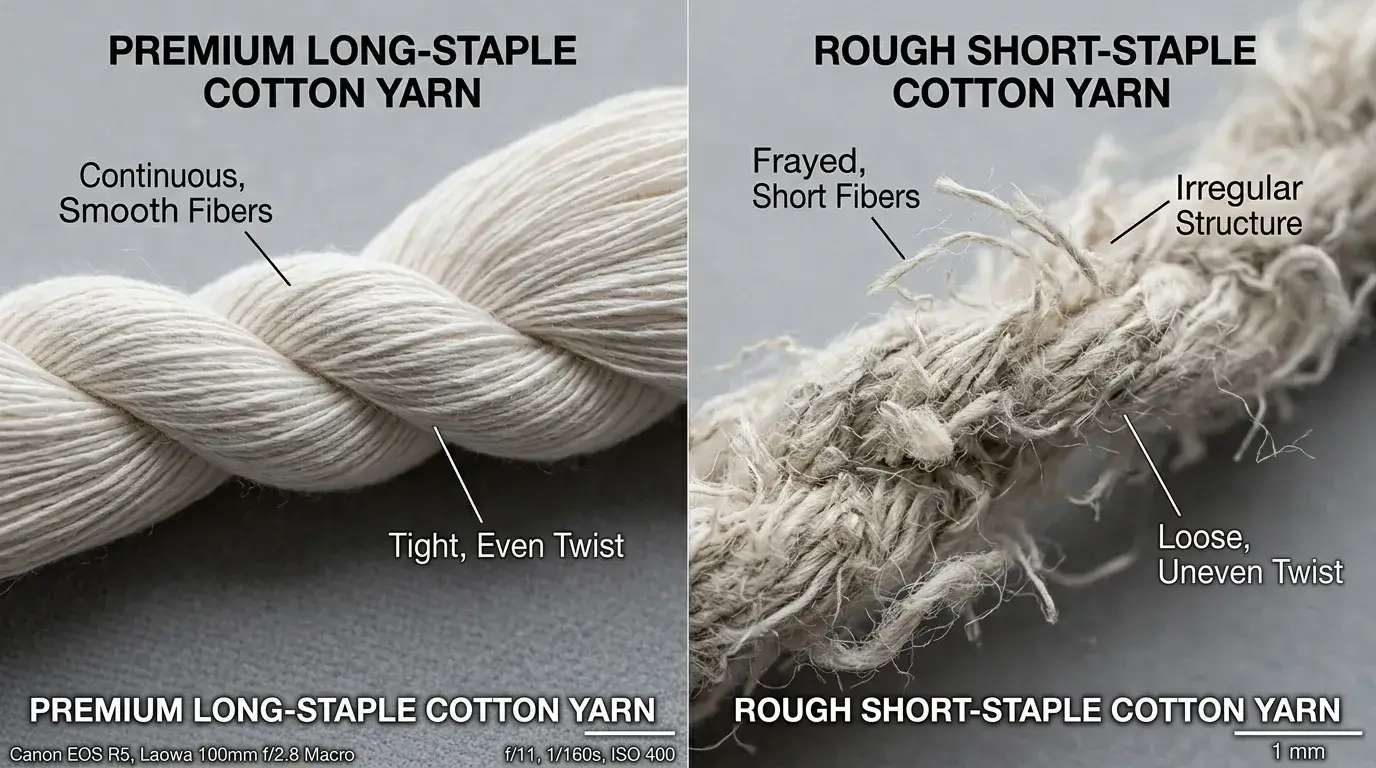 Soft long staple cotton versus rough short fibers
