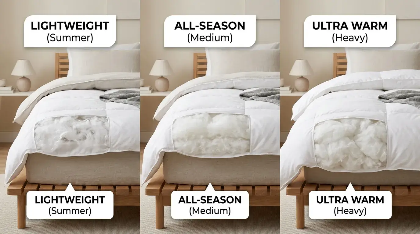 Duvet insert fill weight comparison levels