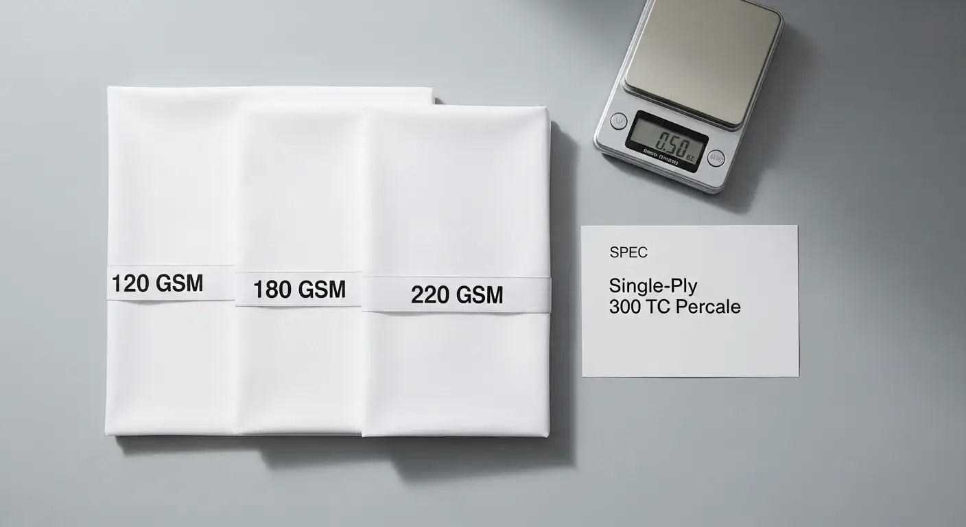 Hotel sheet fabric weight comparison on scale