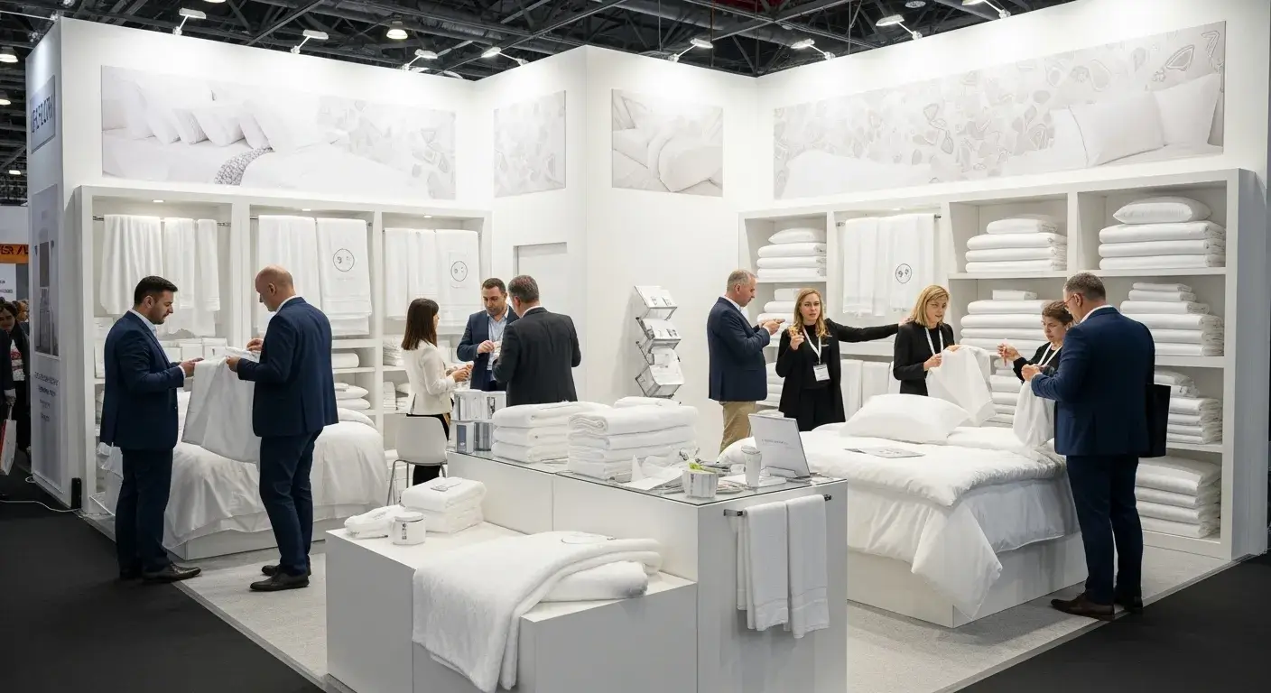 Hotel linen supplier booth at trade show