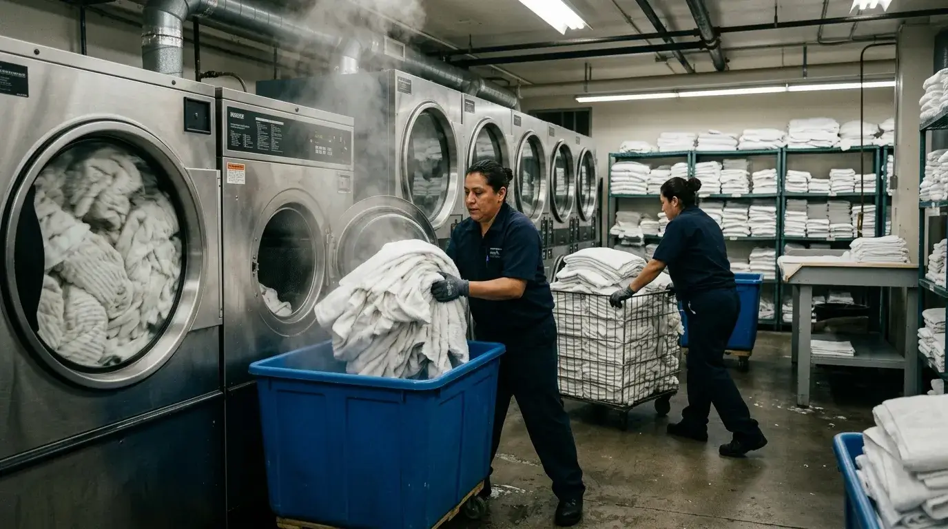 Hotel laundry with heavy towels affecting efficiency
