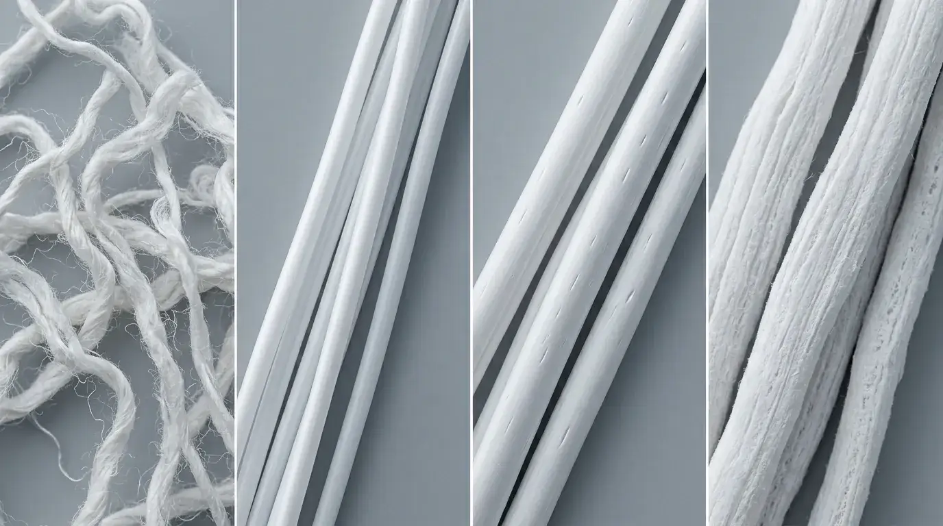 Macro fiber textures comparing cotton polyester lyocell and viscose