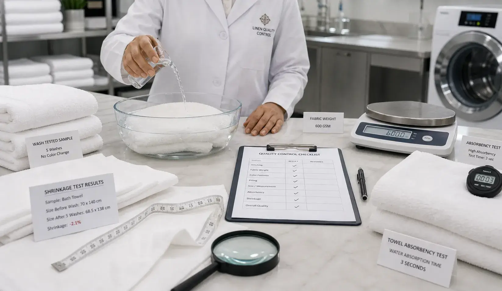 Hotel linen quality testing samples