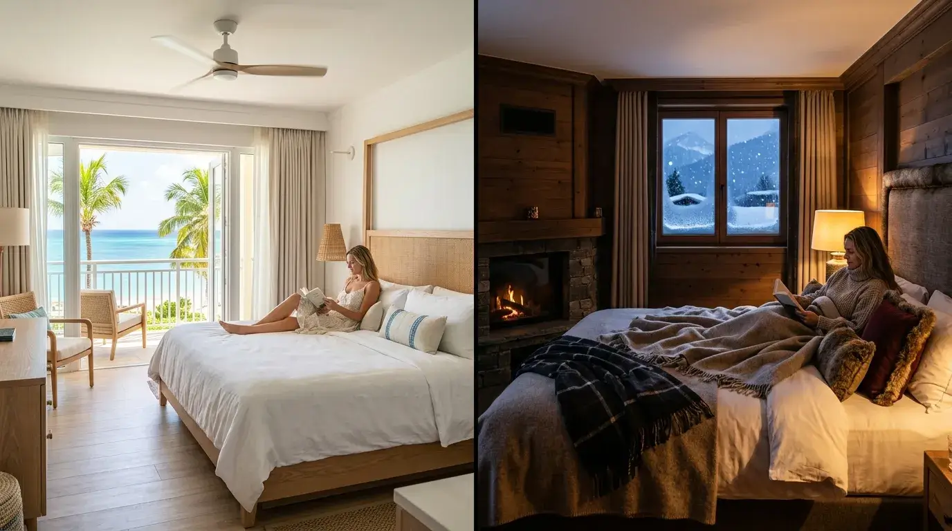 Hotel rooms in tropical and cold climate comparison