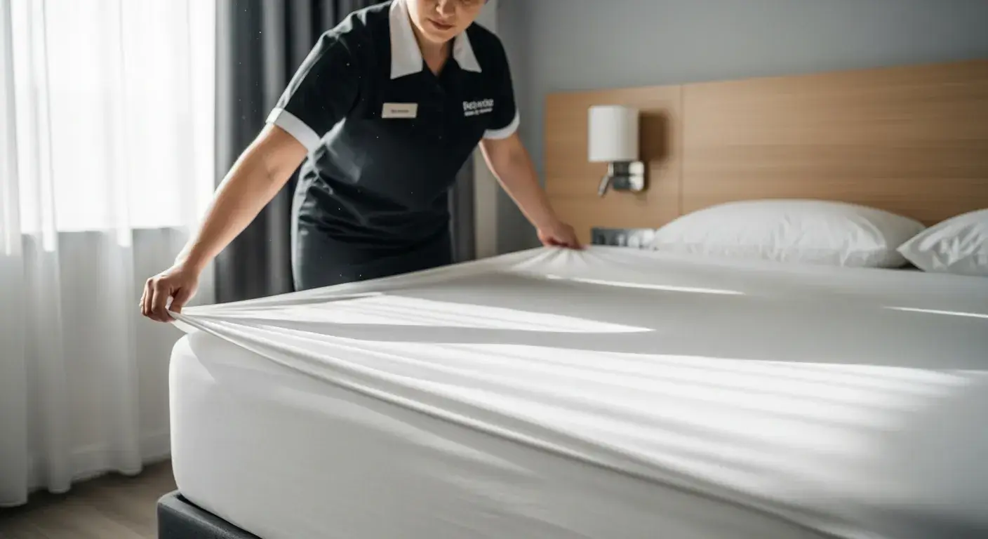 Sheet Fit Stability Housekeeper fitting hotel sheet tightly