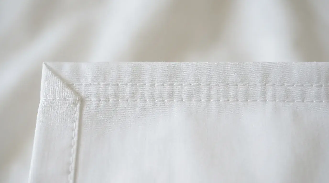 Reinforced stitching detail on hotel-grade linen