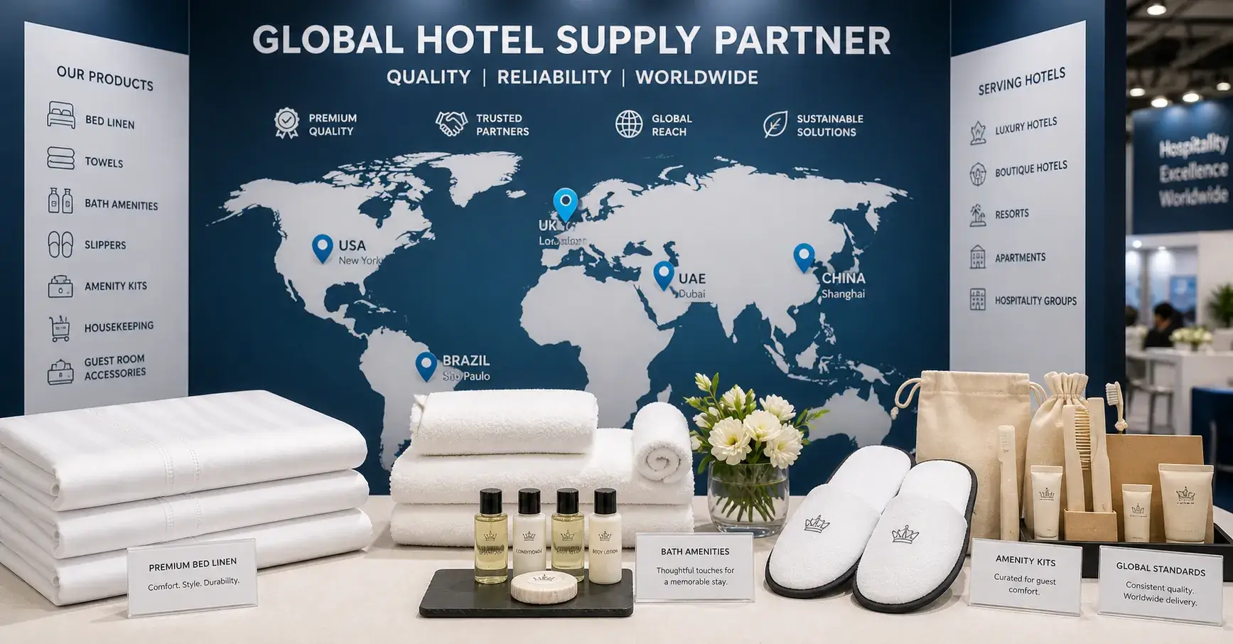 Global hotel supplier trade show map with sourcing products