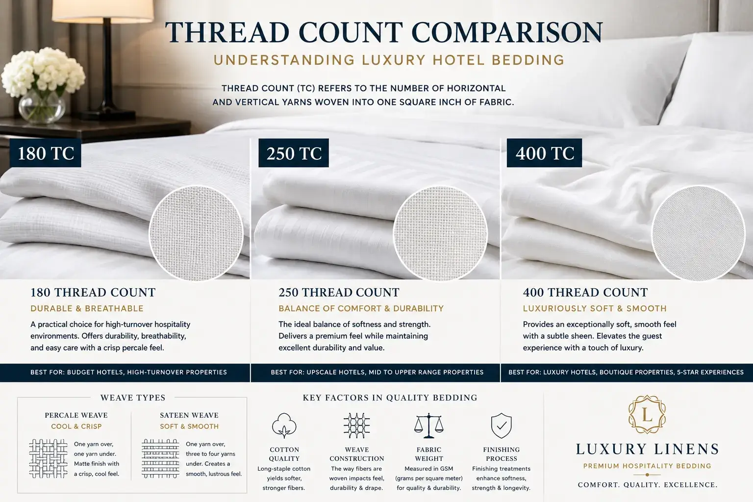 Thread Count Guide Hotel linen thread count comparison and GSM guide