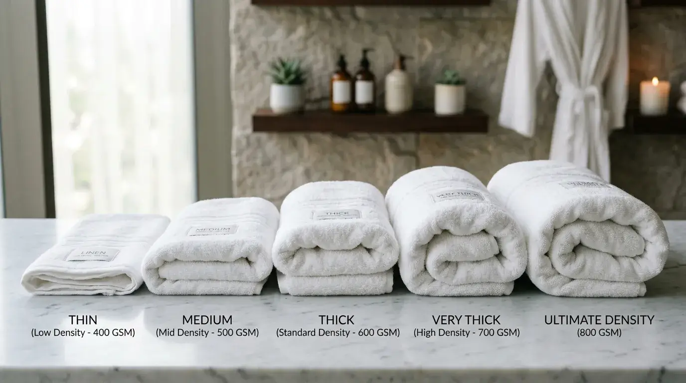Different towel thickness levels for hotel use