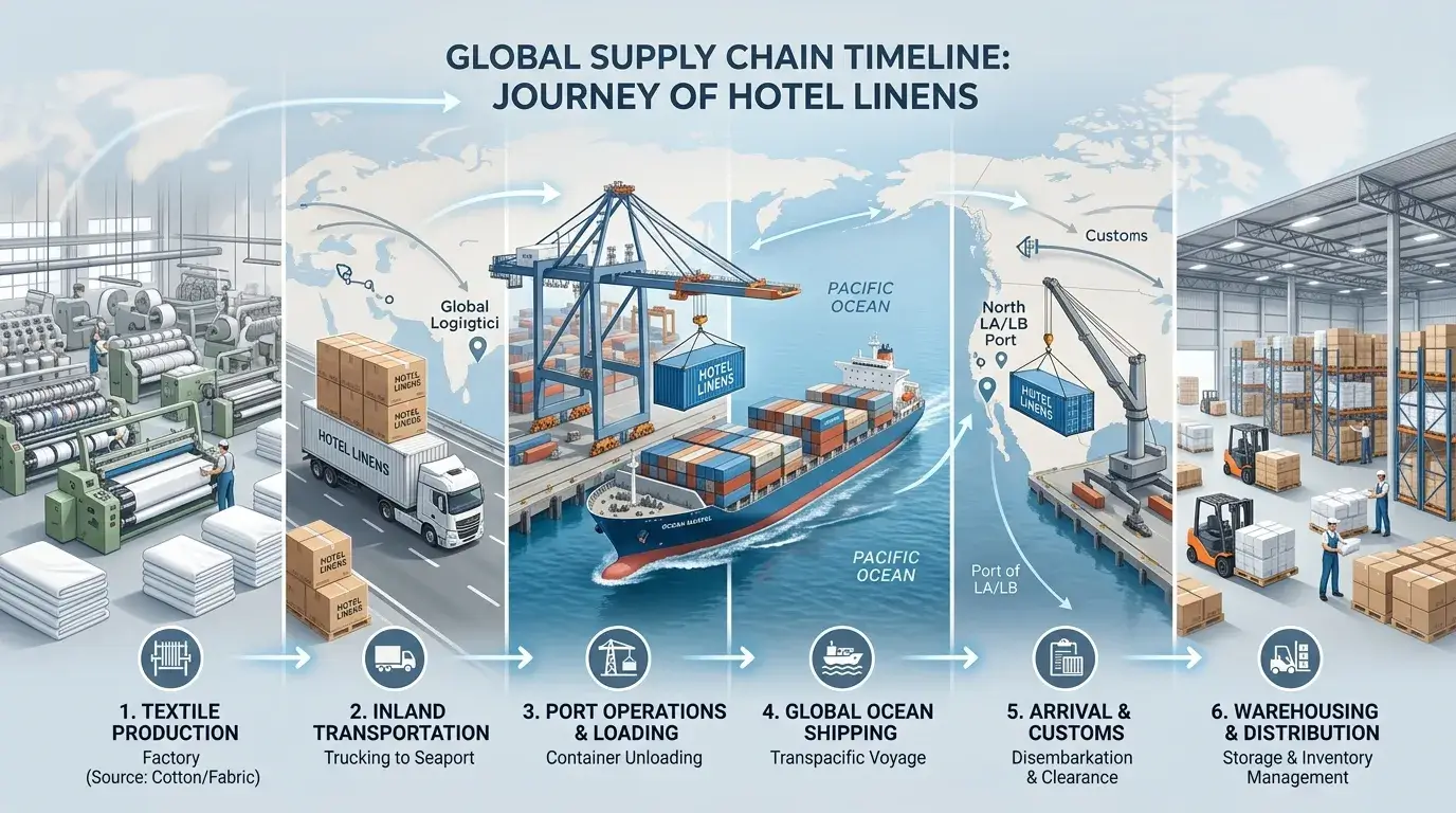 Global shipping timeline for hotel linen imports