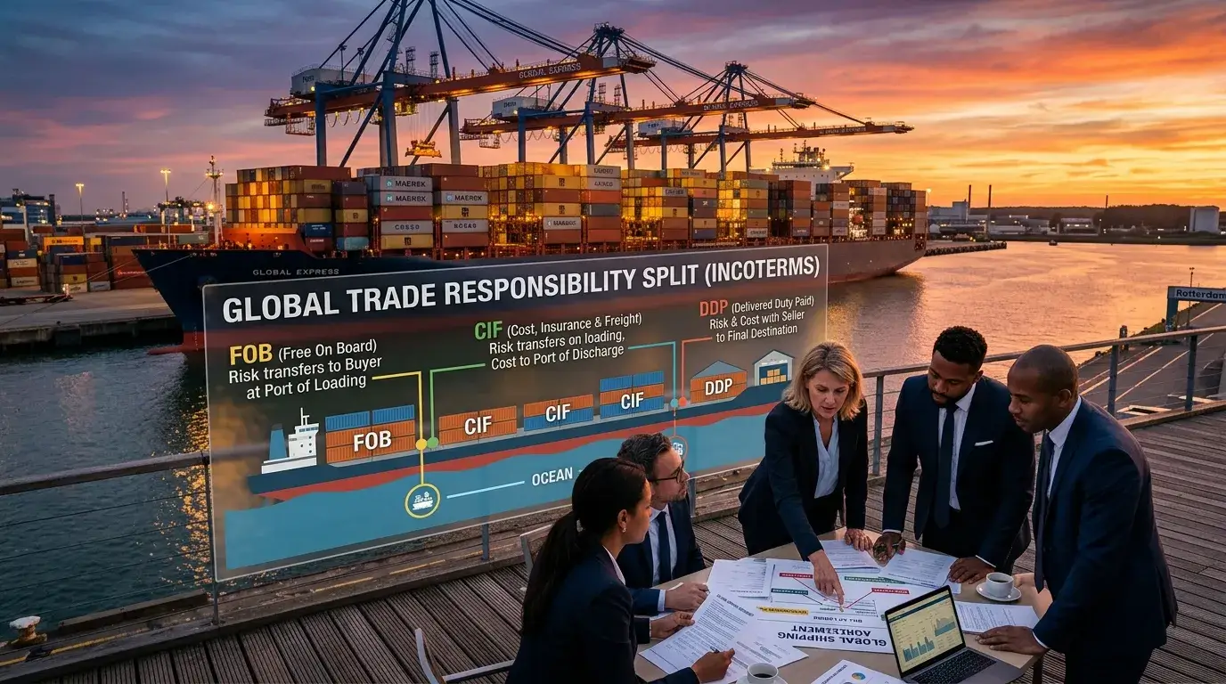 Shipping responsibility and incoterms concept