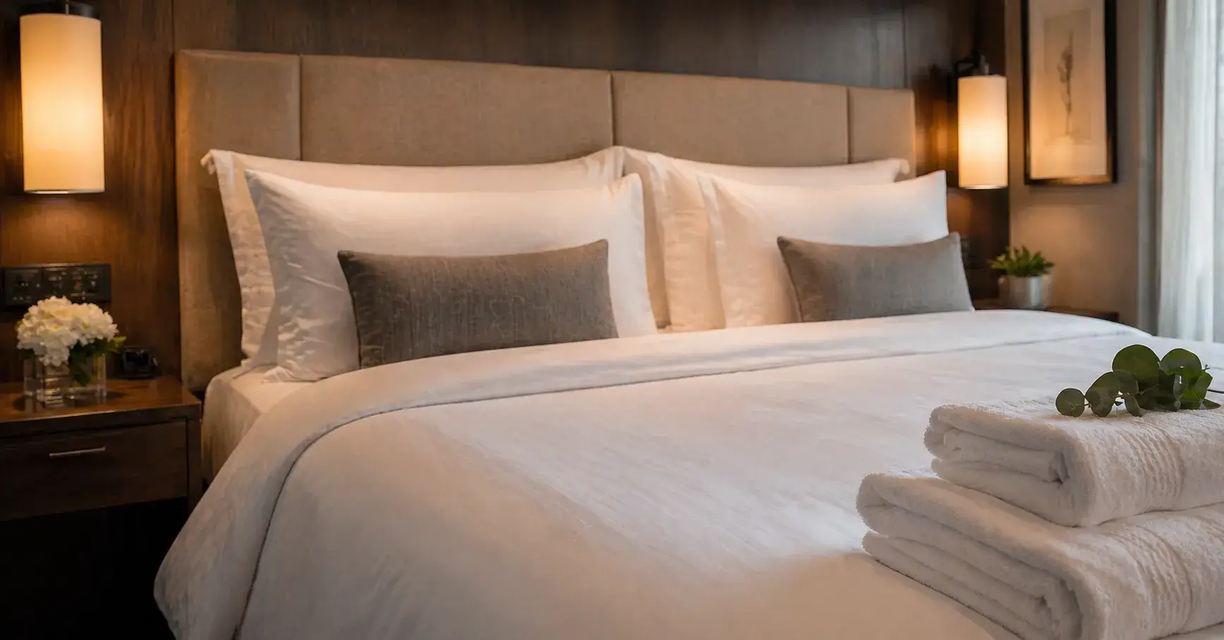 Luxury hotel bed with plush towels