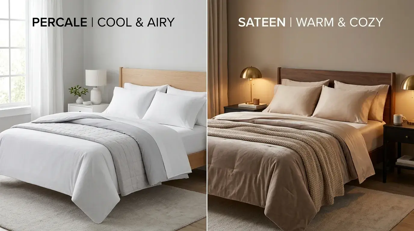 Percale cool sheets versus sateen warm sheets comparison