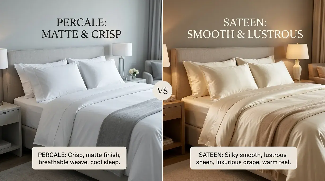 Percale versus sateen sheets texture comparison