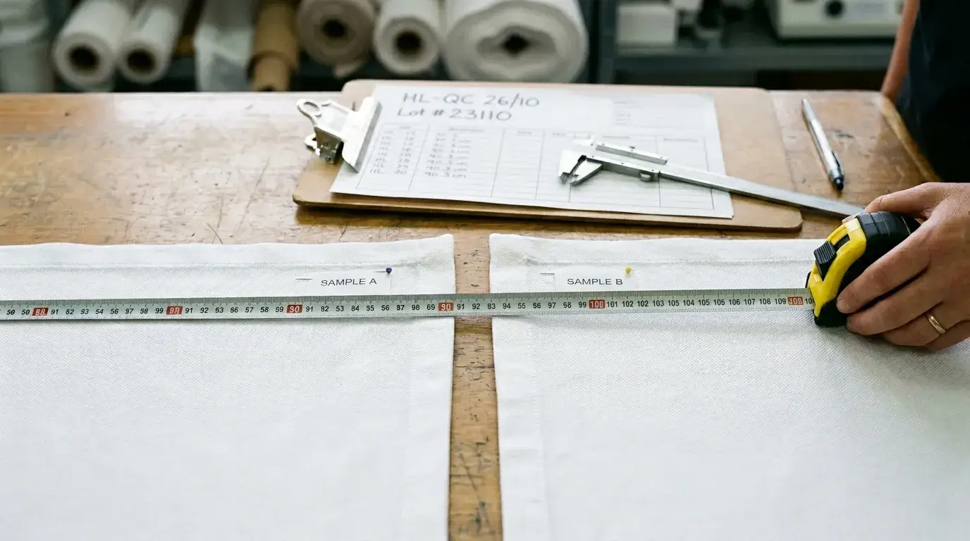 Measuring tape checking linen dimensions after washing