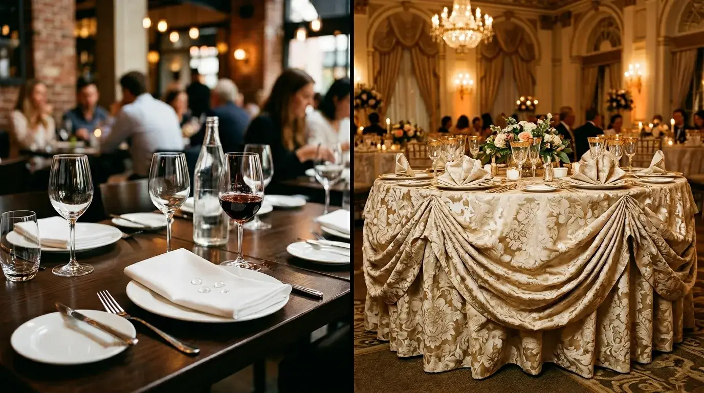 Restaurant napkins versus banquet tablecloth drape