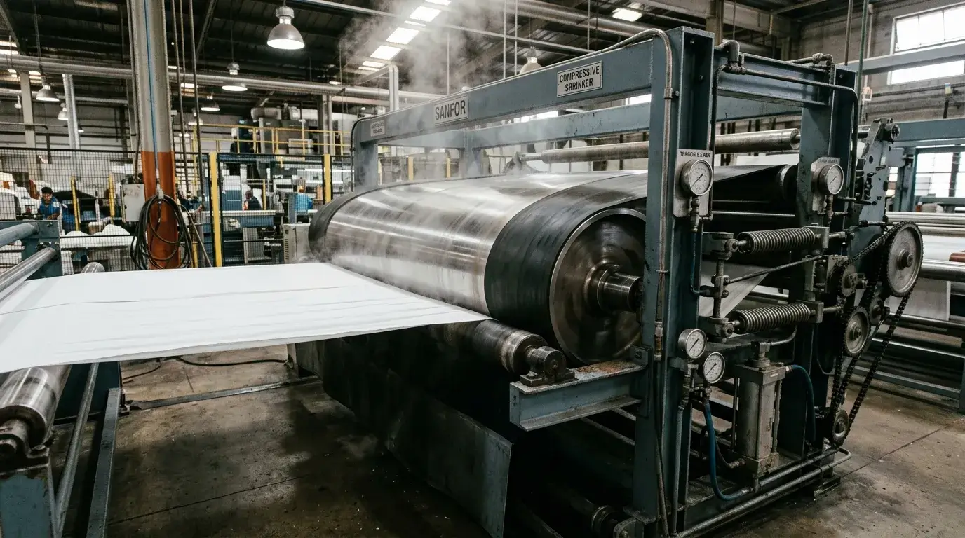 Sanforizing machine compressing cotton fabric