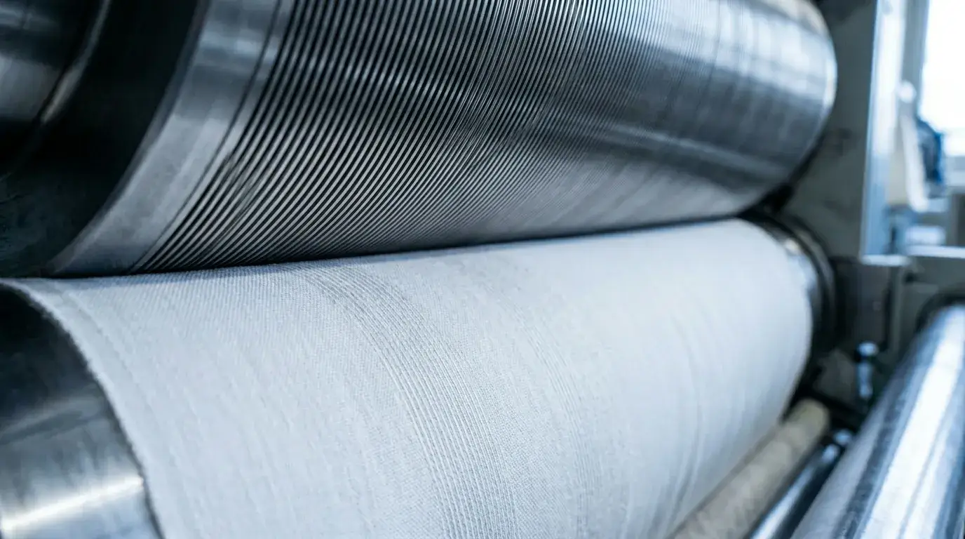 Engraved Schreiner calendering roller close-up