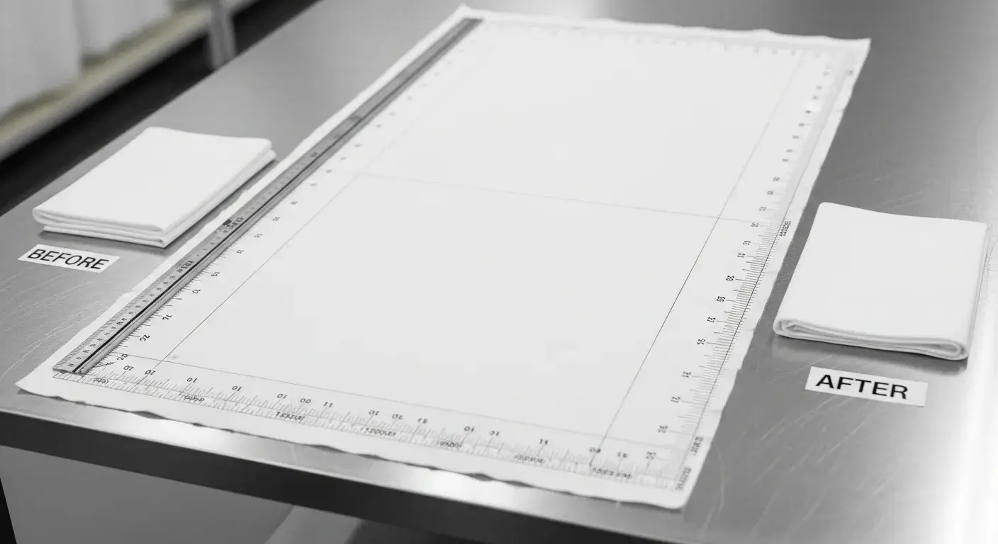 Measuring sheet shrinkage before and after washing