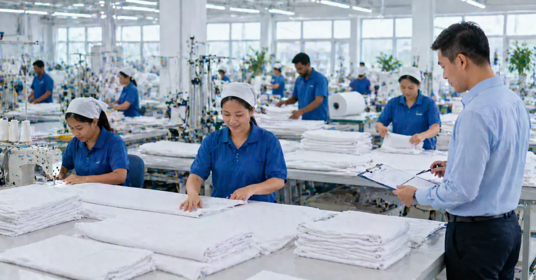 Social Compliance Textile workers in ethical linen factory