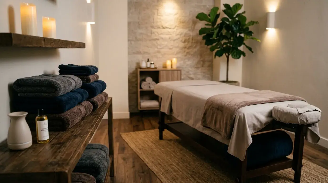 Spa towels in dark colors for oil resistance