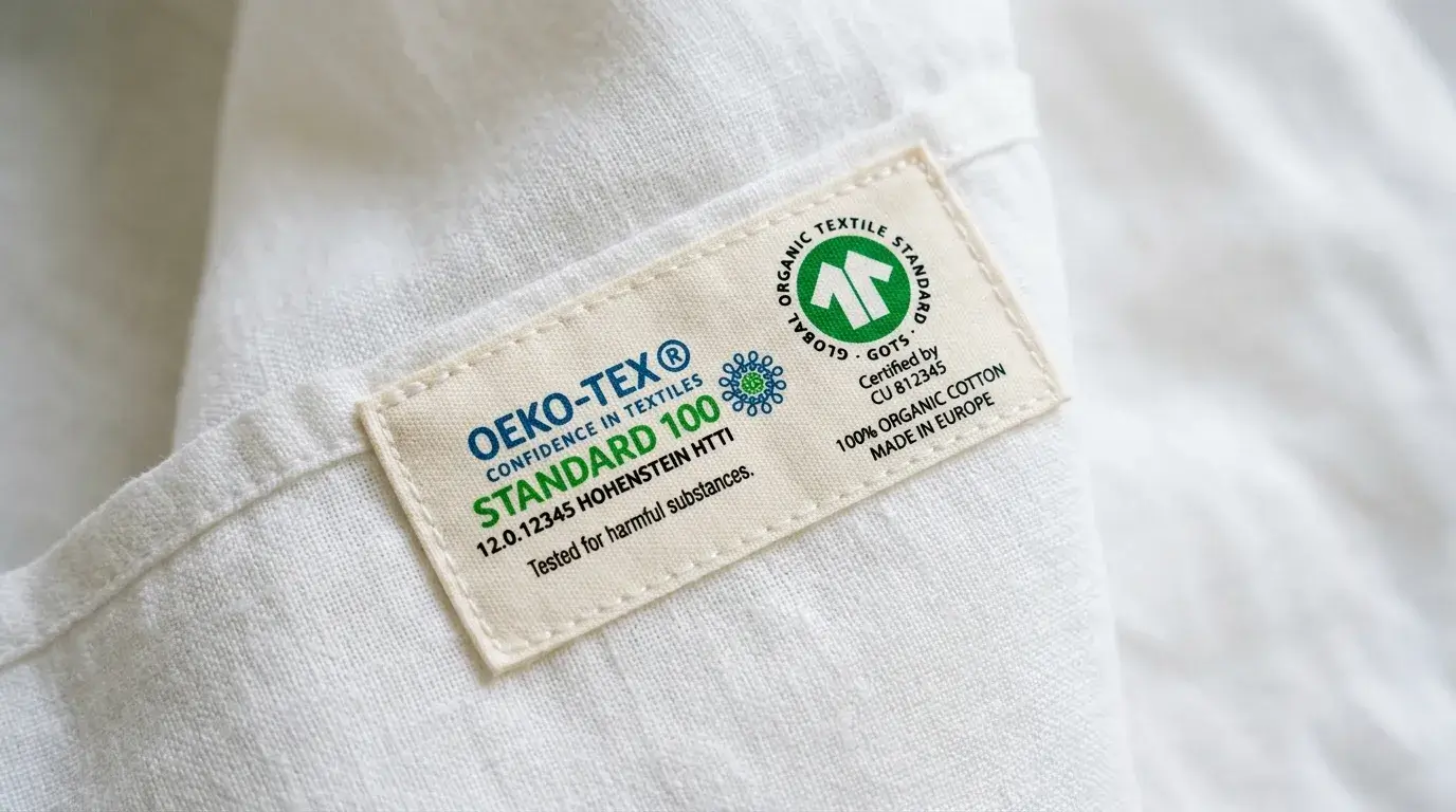 Textile certification labels on hotel linens