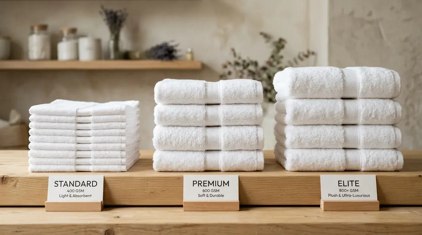 Towel GSM tiers from standard to luxury