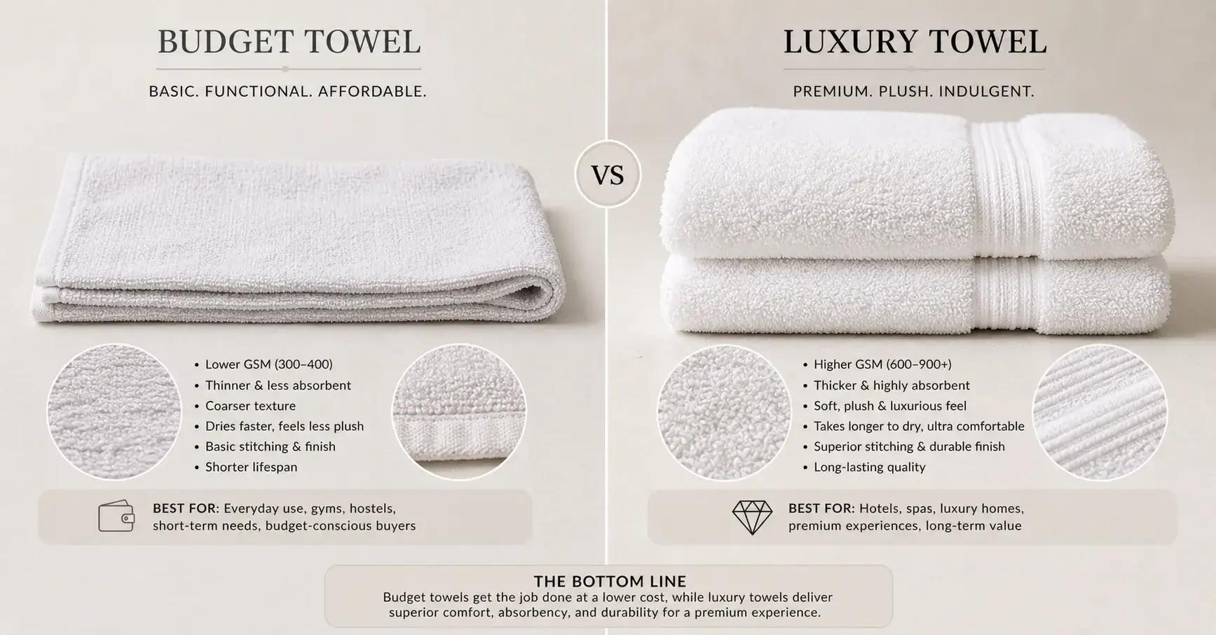 Budget vs luxury hotel towel side by side comparison