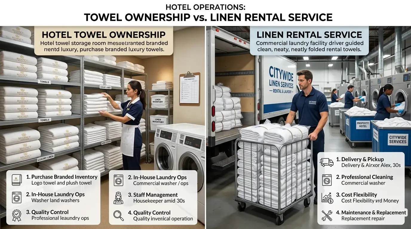 Comparison between buying and renting hotel towels