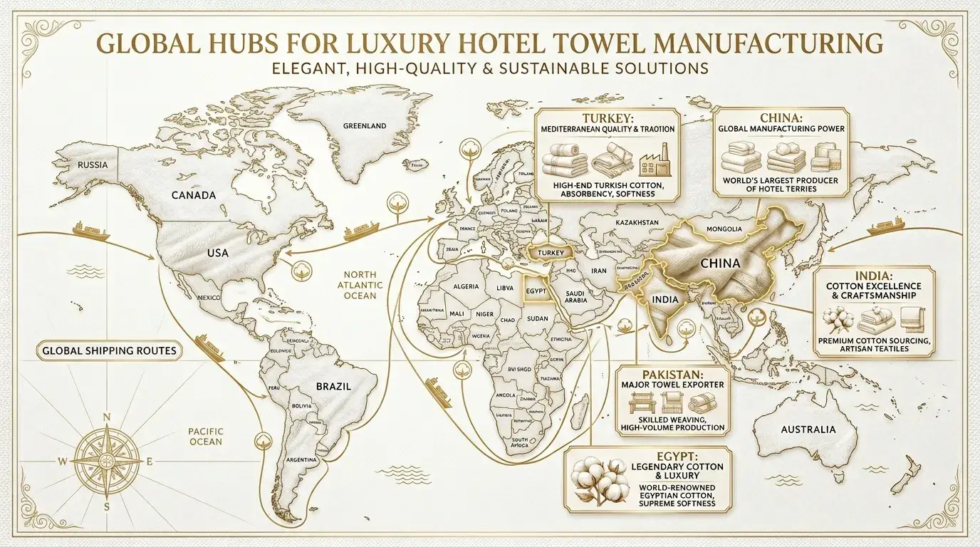 Global hotel towel manufacturing regions and supply chain